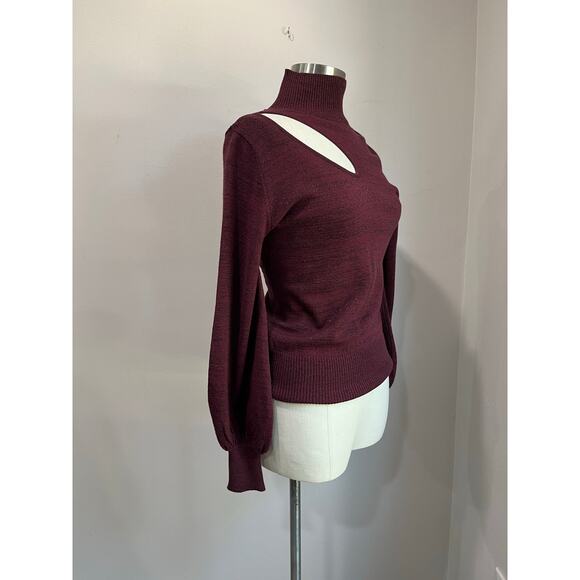 Elan Burgundy Metallic Cut Out Turtleneck Long Sleeve Sweater Knit Pullover Sz S - Picture 3 of 9